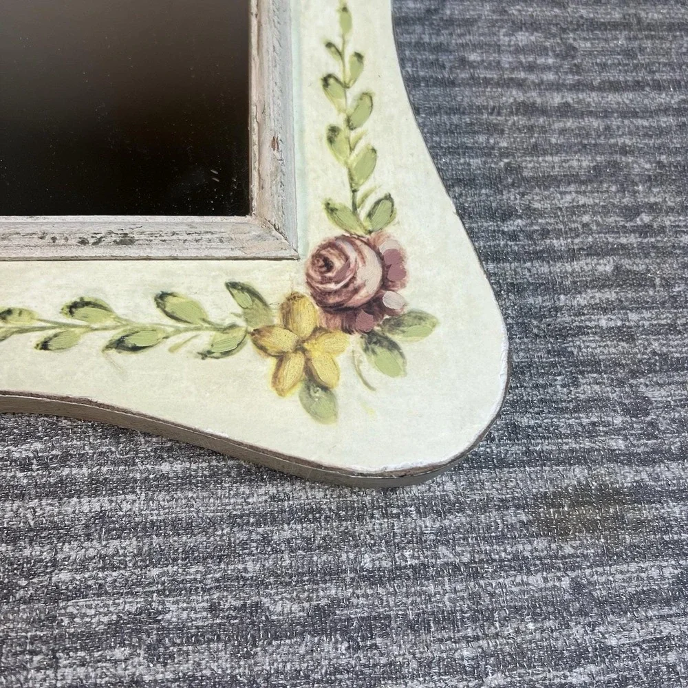 Vintage Floral Wall Mirrors Cottagecore Farmhouse Pink Roses Shabby Chic Wood
